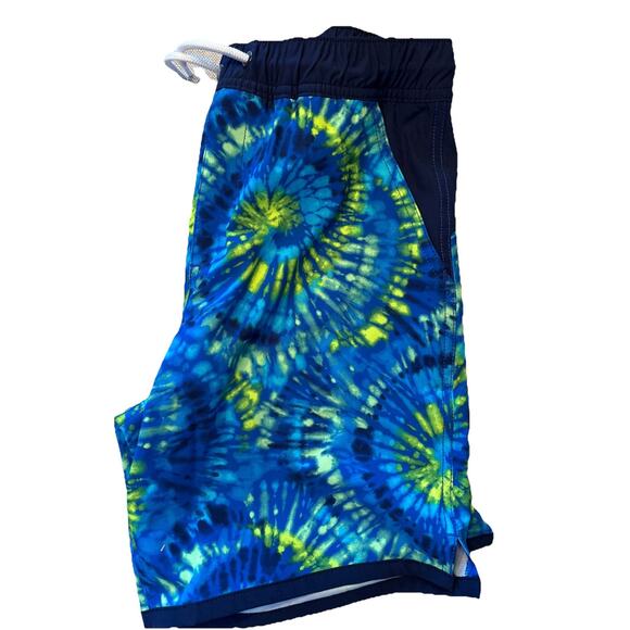 Lands End Boys Swim Trunks Active Hydroliner Sz L Husky Elec. Blue Burst Tie Die - Picture 4 of 4